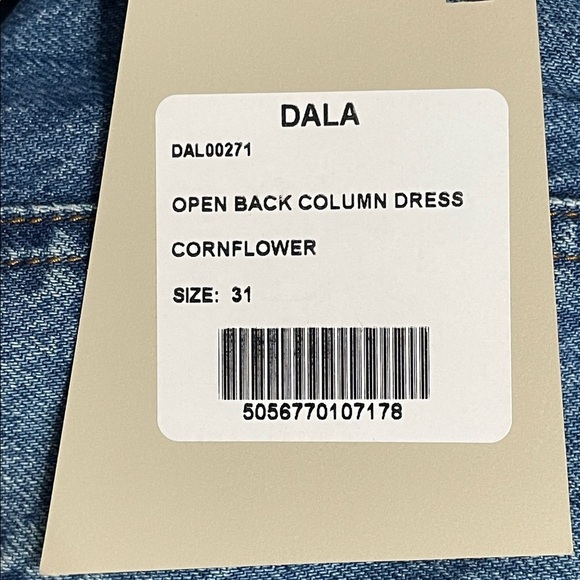 NWT DALA 31 Open Back Column Dress Cornflower Blue Denim Midi Sz 31 - Picture 6 of 10